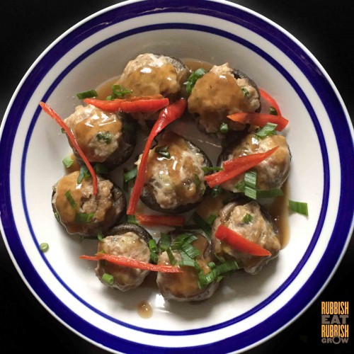 My Grandma-VS-Mom Rivalry Traditional Hakka Recipe: Steamed Stuffed Mushroom Wrapped With Pork Caul Fat Web